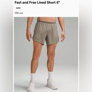 Lululemon. Men. fast and free short. 6” lined. Brand new with tags. Size M